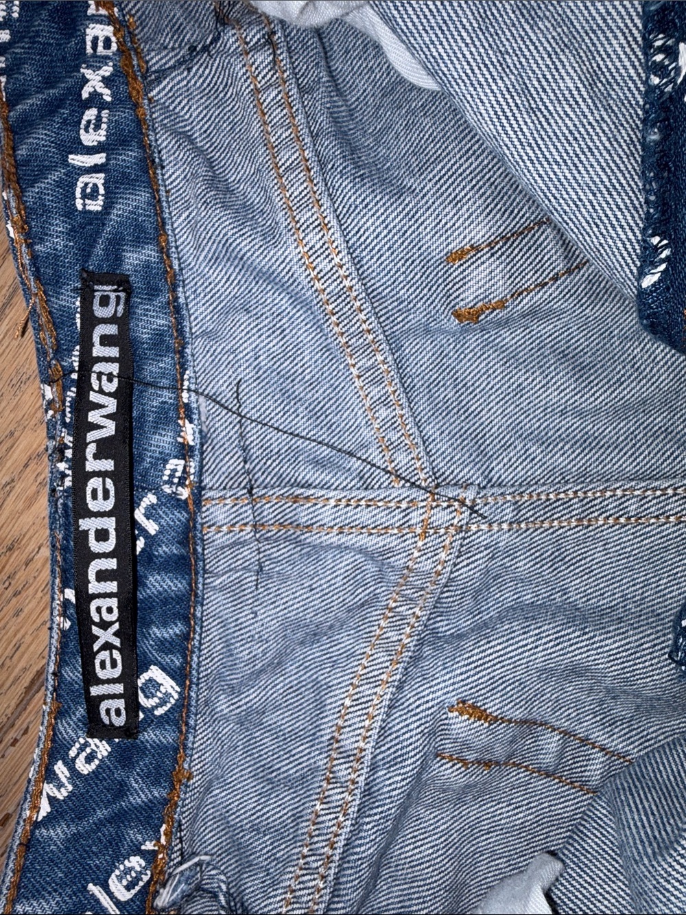 Alexander Wang Navy Logo-Print Denim Cutoff Shorts - Picture 3 of 7